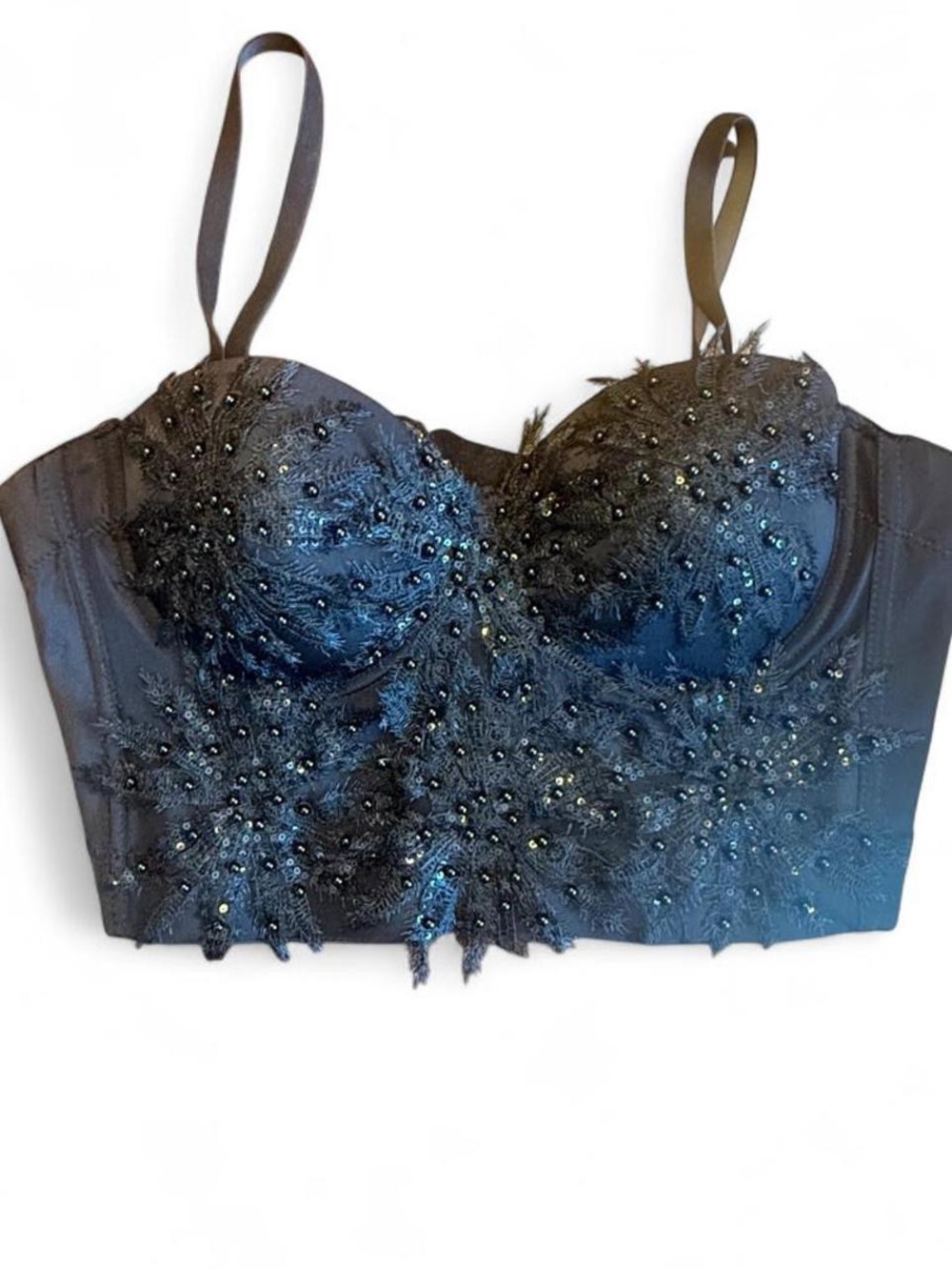 Black Embellished Lace Bustier Top - Unbranded